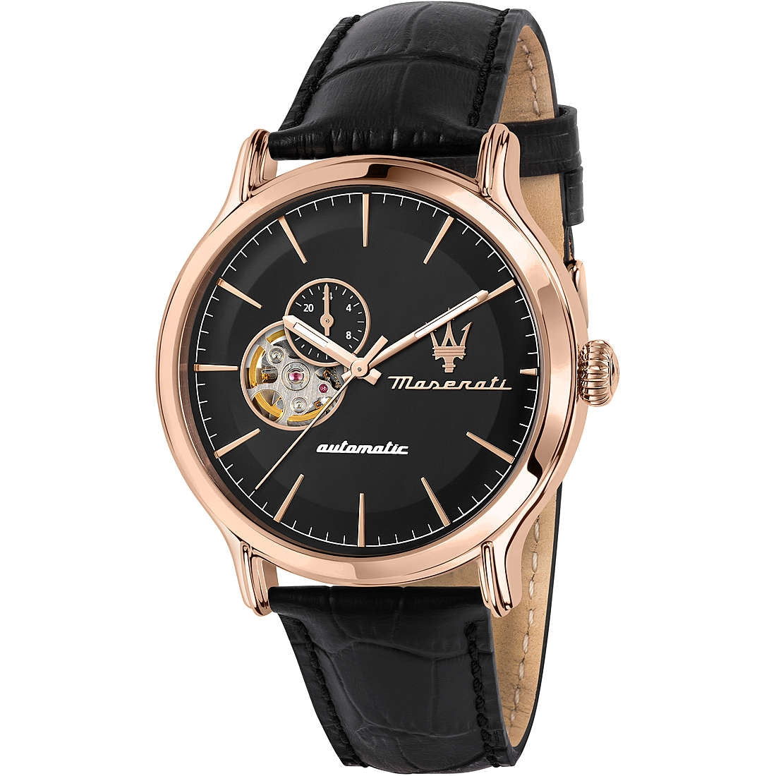 Orologio Uomo Maserati Automatico Solo Tempo Acciaio Rosè Pelle Nero R8821118009