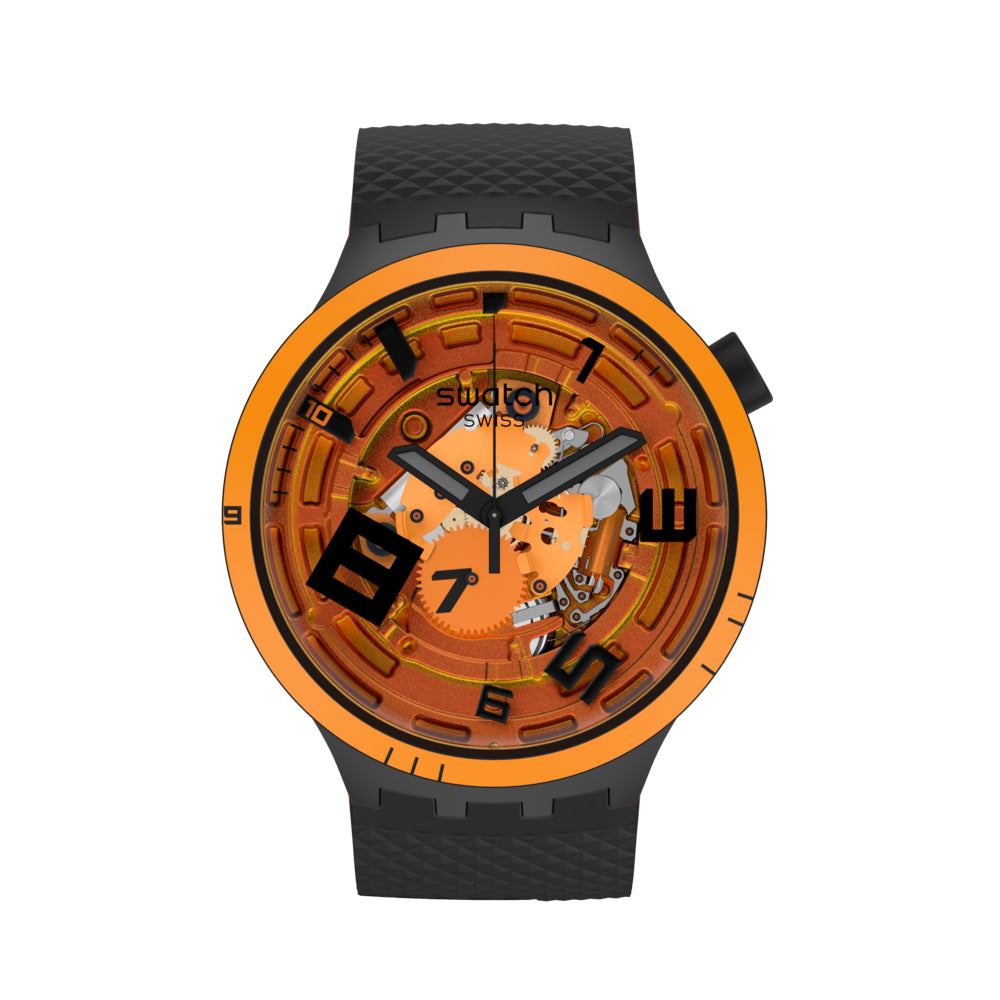 Orologio Uomo Swatch Big Bold Quarzo Solo Tempo Nero Arancione SB01B127