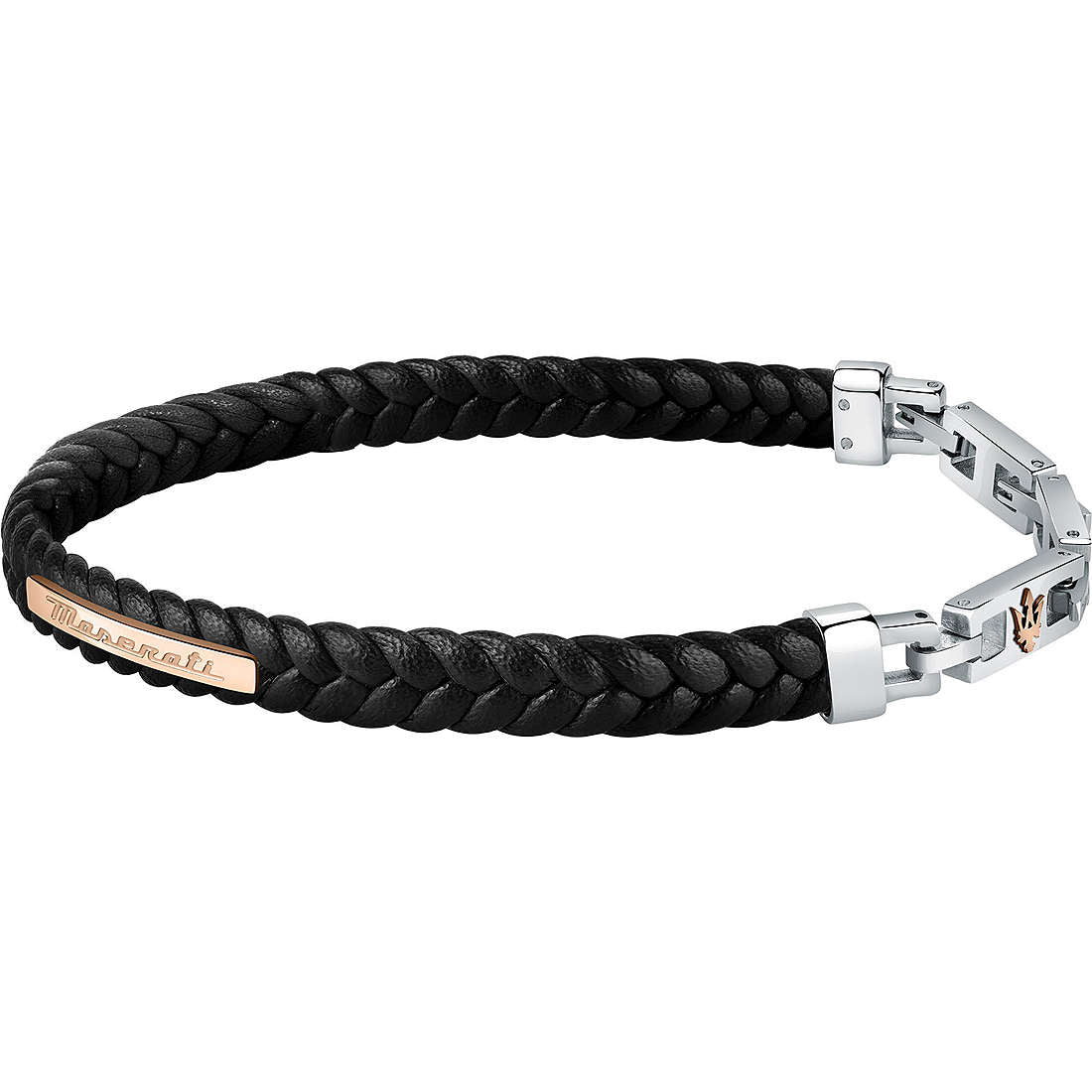 Bracciale Uomo Maserati Acciaio E Pelle Nera JM222AVE01