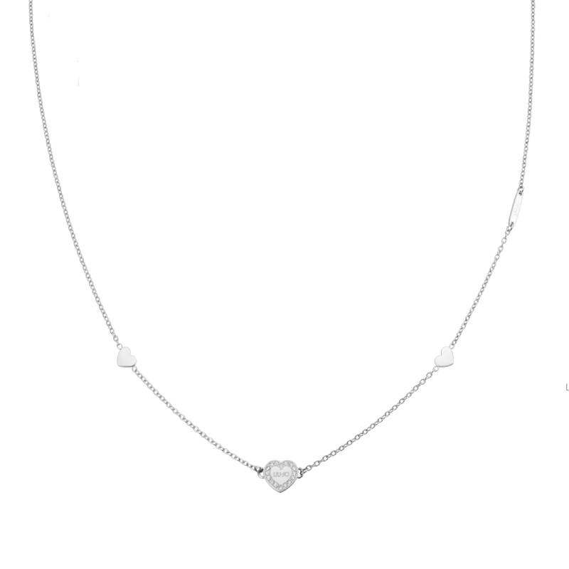 Collana Donna Liu Jo Acciaio Maglia Rollò Cuore Liscio Zirconi Bianchi LJ2169