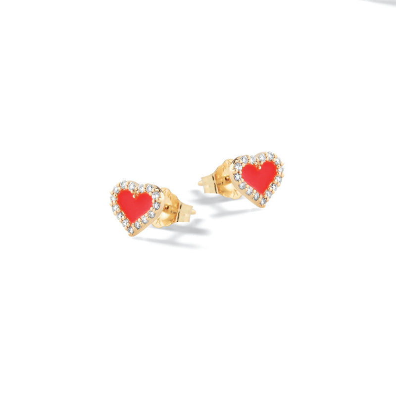 Orecchini Bambina Nanàn Argento Dorato 925 Cuori Smalto Rosso Zirconi NAN0474