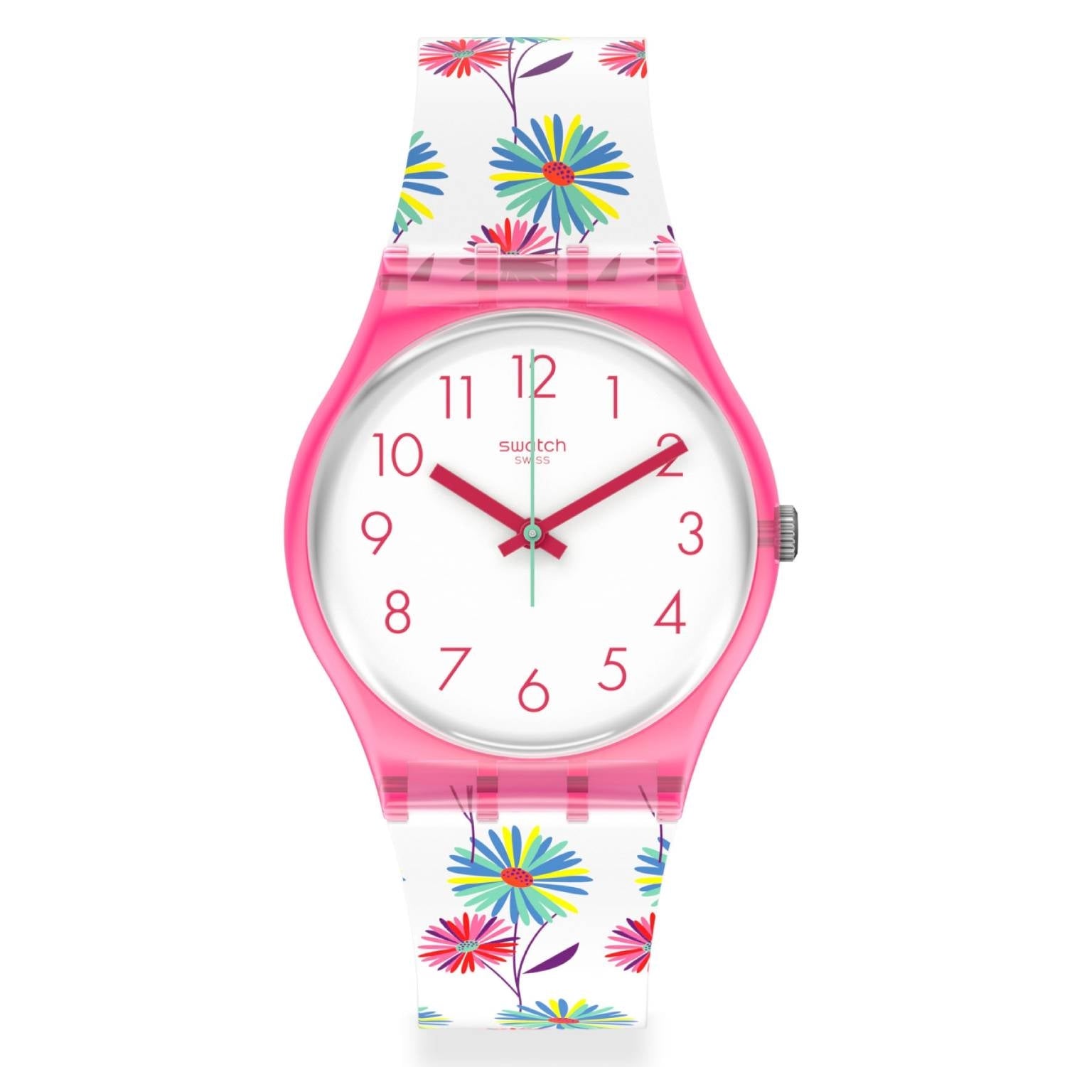 Orologio Donna Silicone Gomma Swatch Quarzo Solo Tempo Rosa Bianco Fiori GP171