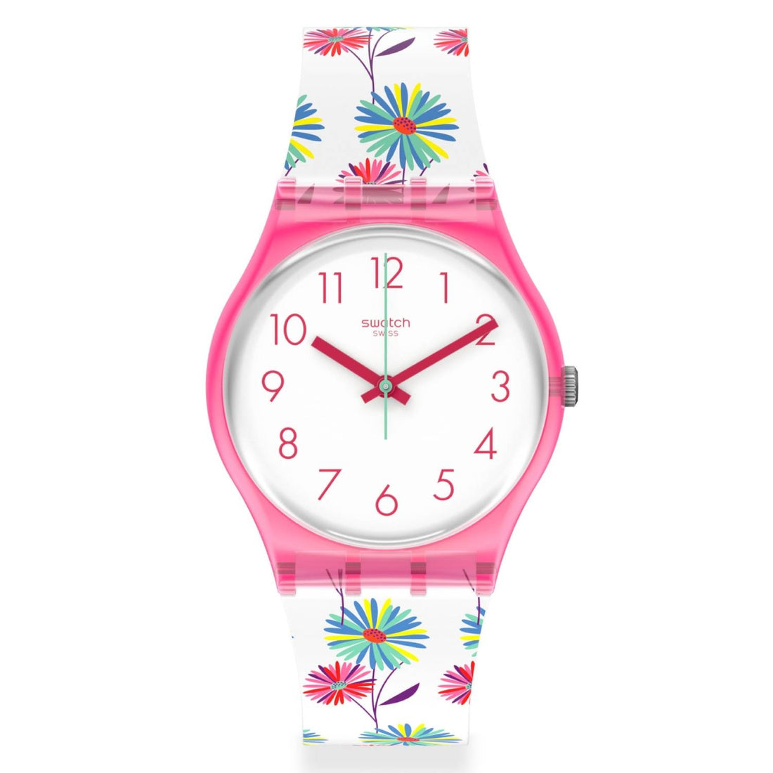 Orologio Donna Silicone Gomma Swatch Quarzo Solo Tempo Rosa Bianco Fiori GP171