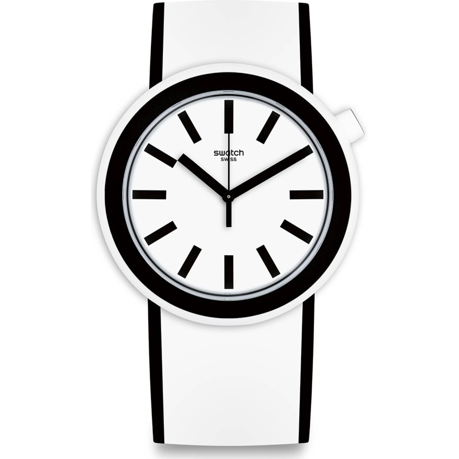 Orologio Uomo Swatch Quarzo Gomma Silicone Solo Tempo Bianco Nero PNW100