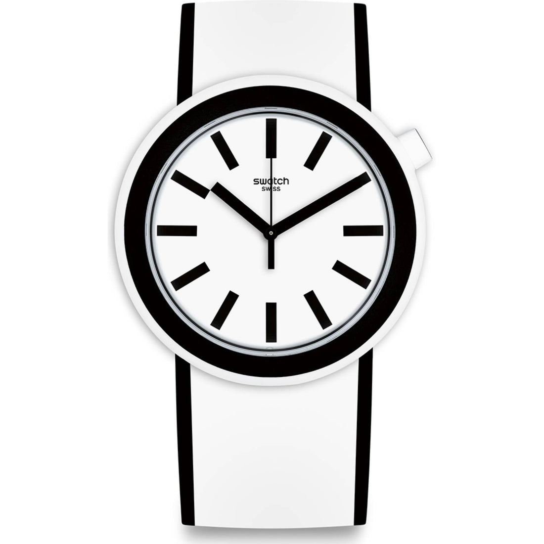 Orologio Uomo Swatch Quarzo Gomma Silicone Solo Tempo Bianco Nero PNW100