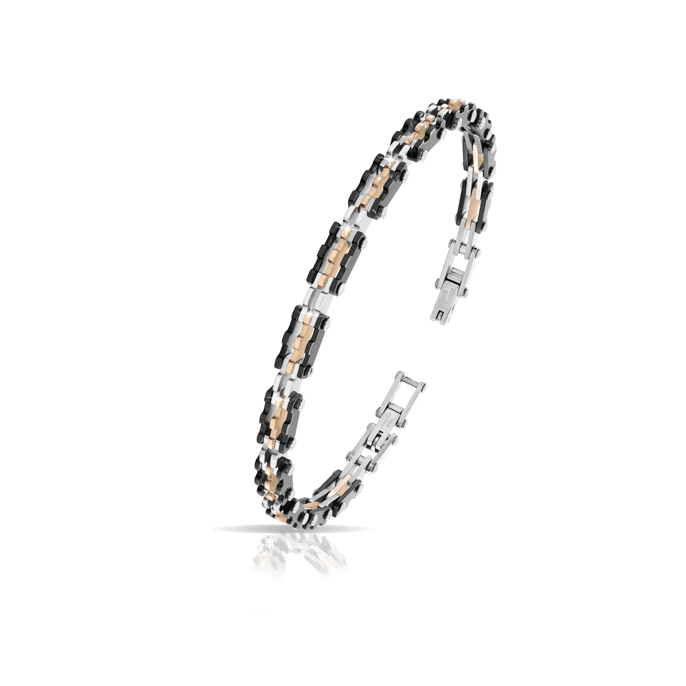 Bracciale Uomo Arkano Semirigido Acciaio Bicolore Rosè Ceramica Nera BAC78RN