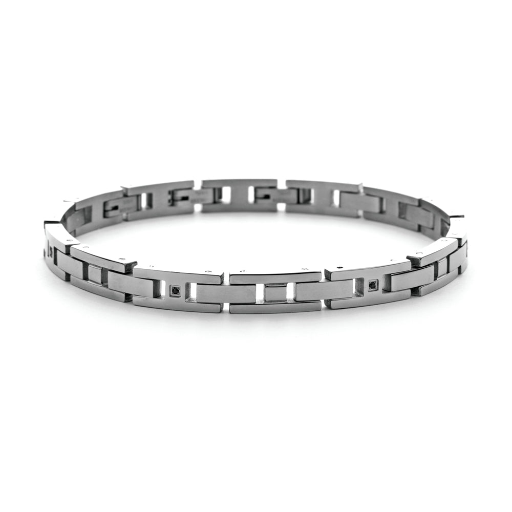 Bracciale Uomo 4US Cesare Paciotti Acciaio Lucido Zirconi Neri 4UBR5980