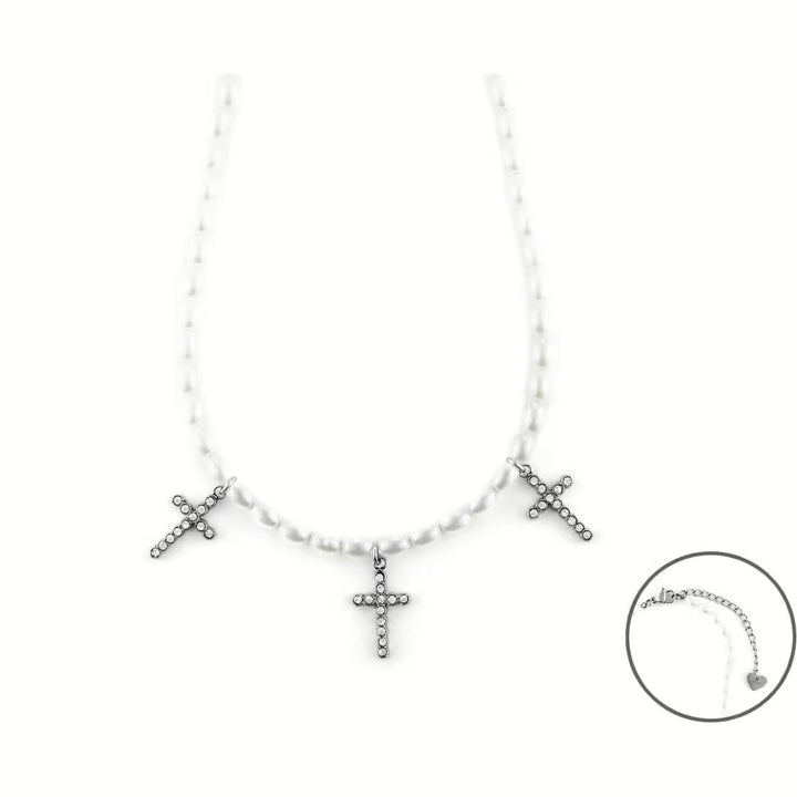 Collana Donna Acciaio 4US Cesare Paciotti  Perle e croce 4UCL6471W