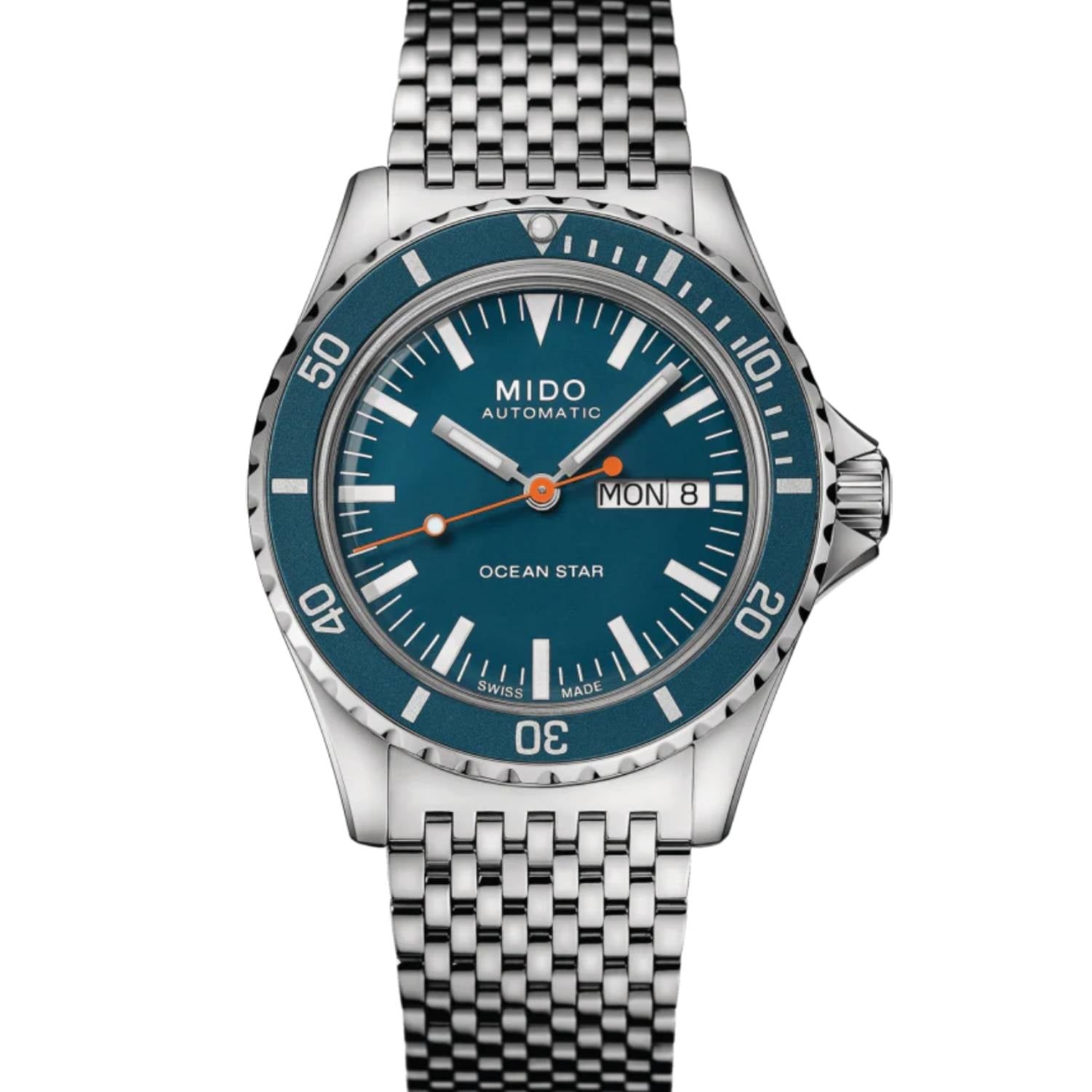 Orologio Uomo Mido Acciaio Automatico Doppia Data Blu Doppio Cinturino Tessuto