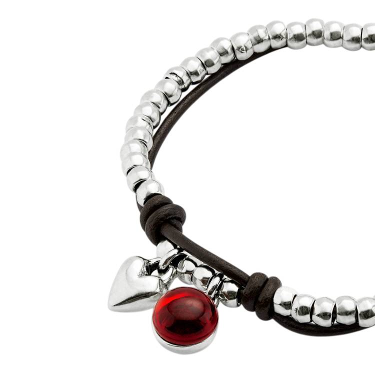 Bracciale Donna Uno De 50 Sfere Placcato Argento Cristallo Murano Rosso Cuore PUL2527ROJMTL0M