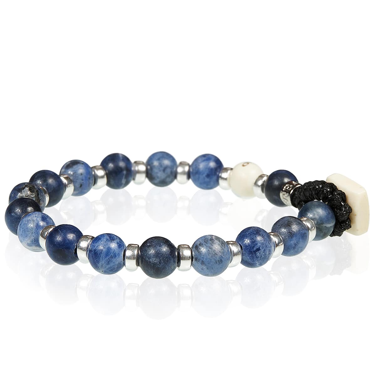 Bracciale Unisex Gerba Argento 925 Elastico Pietra Blu Lavanda Ceramica COD.085