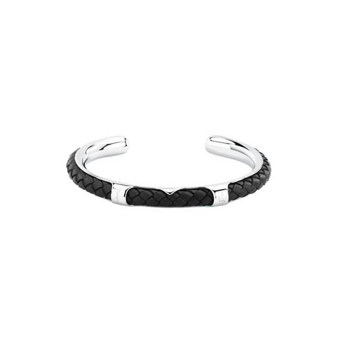 Bracciale Uomo Maserati Acciaio Pelle Rigido Nero JM226AVE38