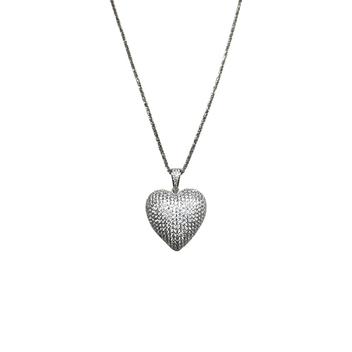 Collana Donna Re Mida Argento Cuore Bombato Pavè Zirconi Bianchi Cuore-1