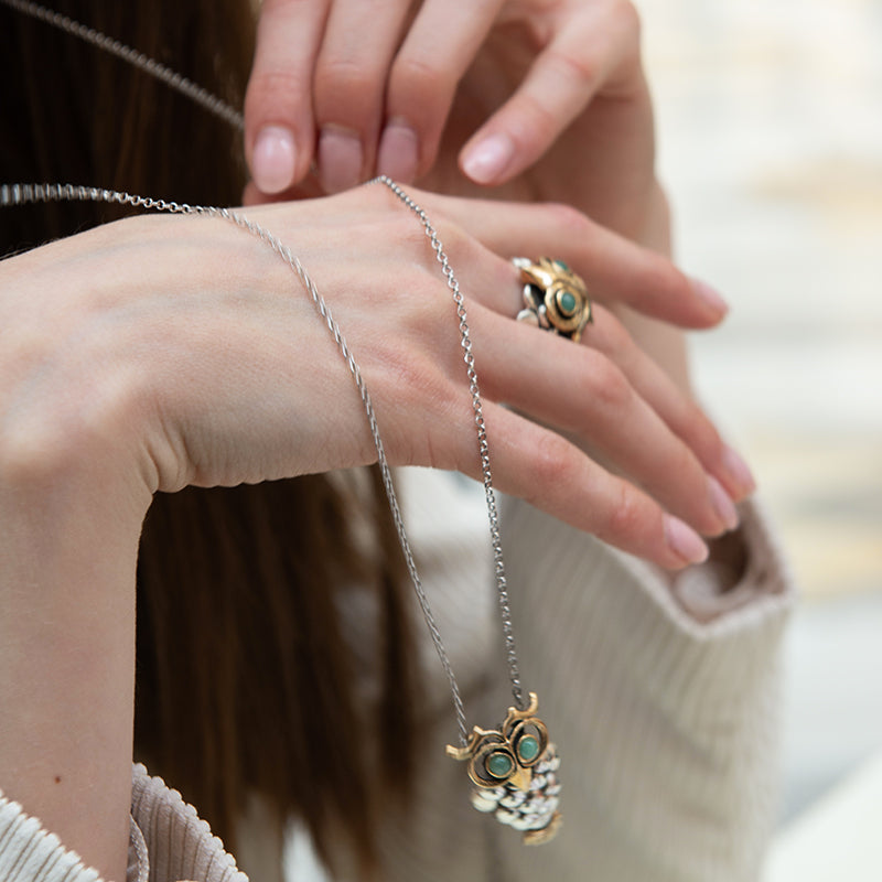 Collana Donna Nemoris Argento 925 Bronzo Rosè Civetta Occhi Rossi HCS08