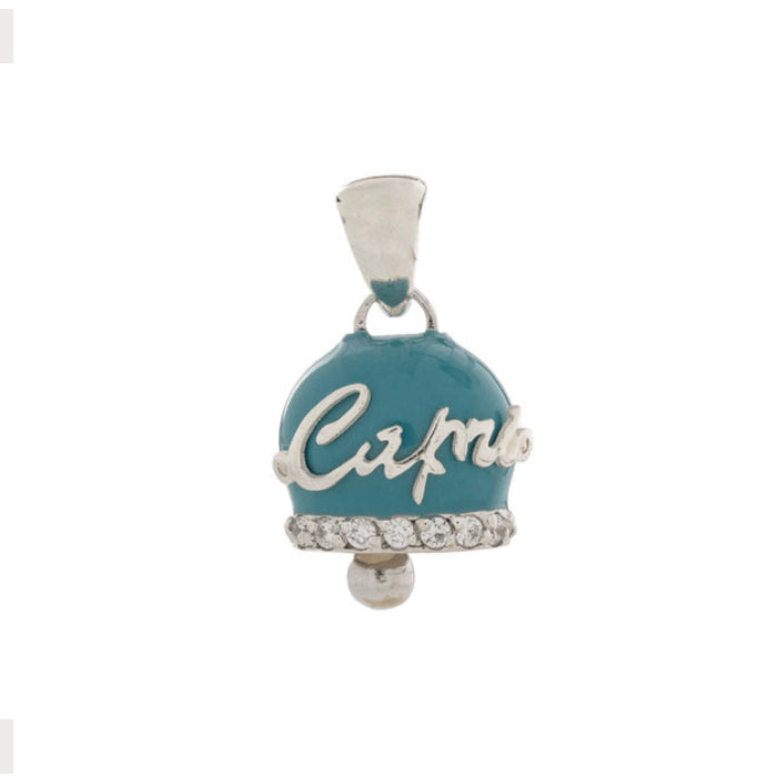 Ciondolo La Campanella di Capri Argento Porta Fortuna Smalto Celeste CSZD2-CEL