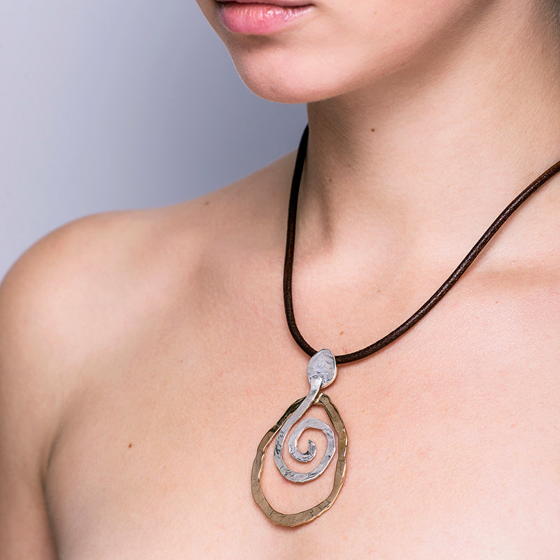 Collana Donna Nemoris Argento 925 Bronzo Rosè Vortice Laccio Cuoio HCS02