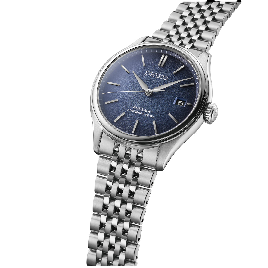 Orologio Uomo Seiko Presage Automatico Blu Seta Acciaio Data SPB525J1