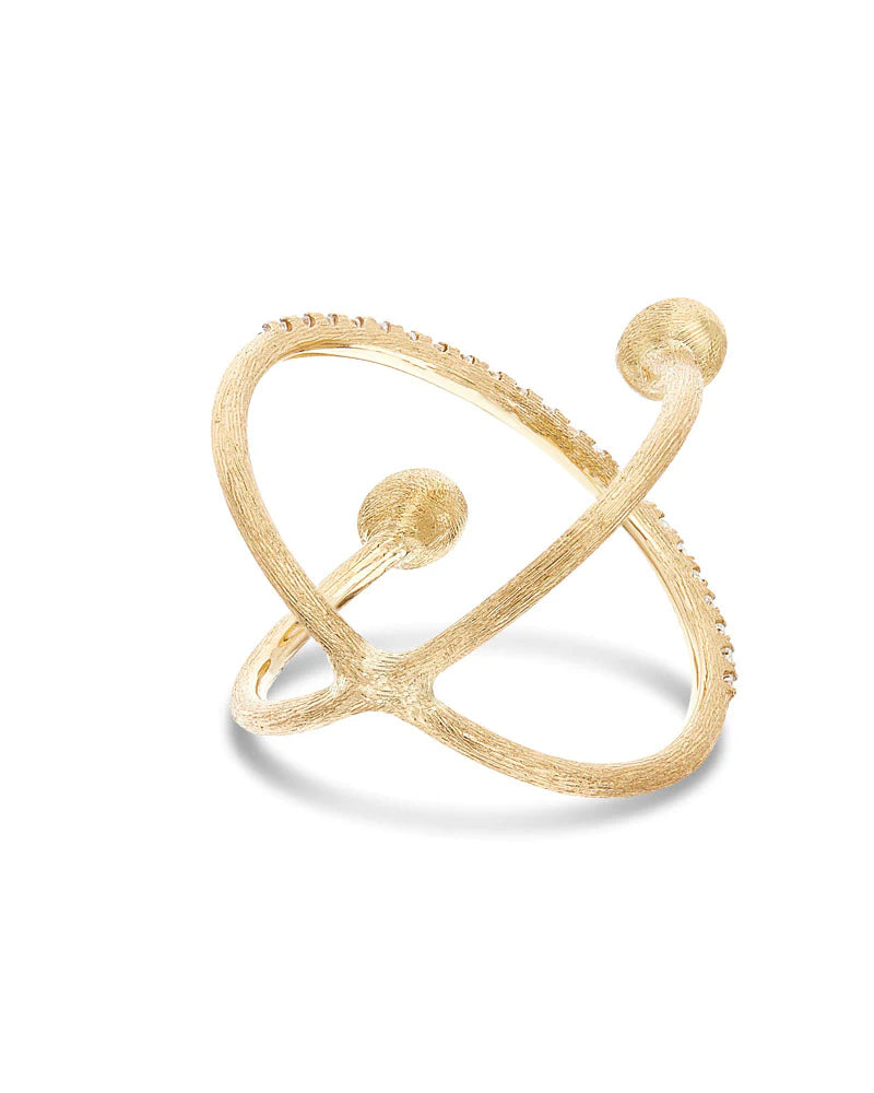 Anello Donna Nanis Oro Giallo 18 KT Incrocio Diamanti Pepite Satinate AS8-583-GG-IN