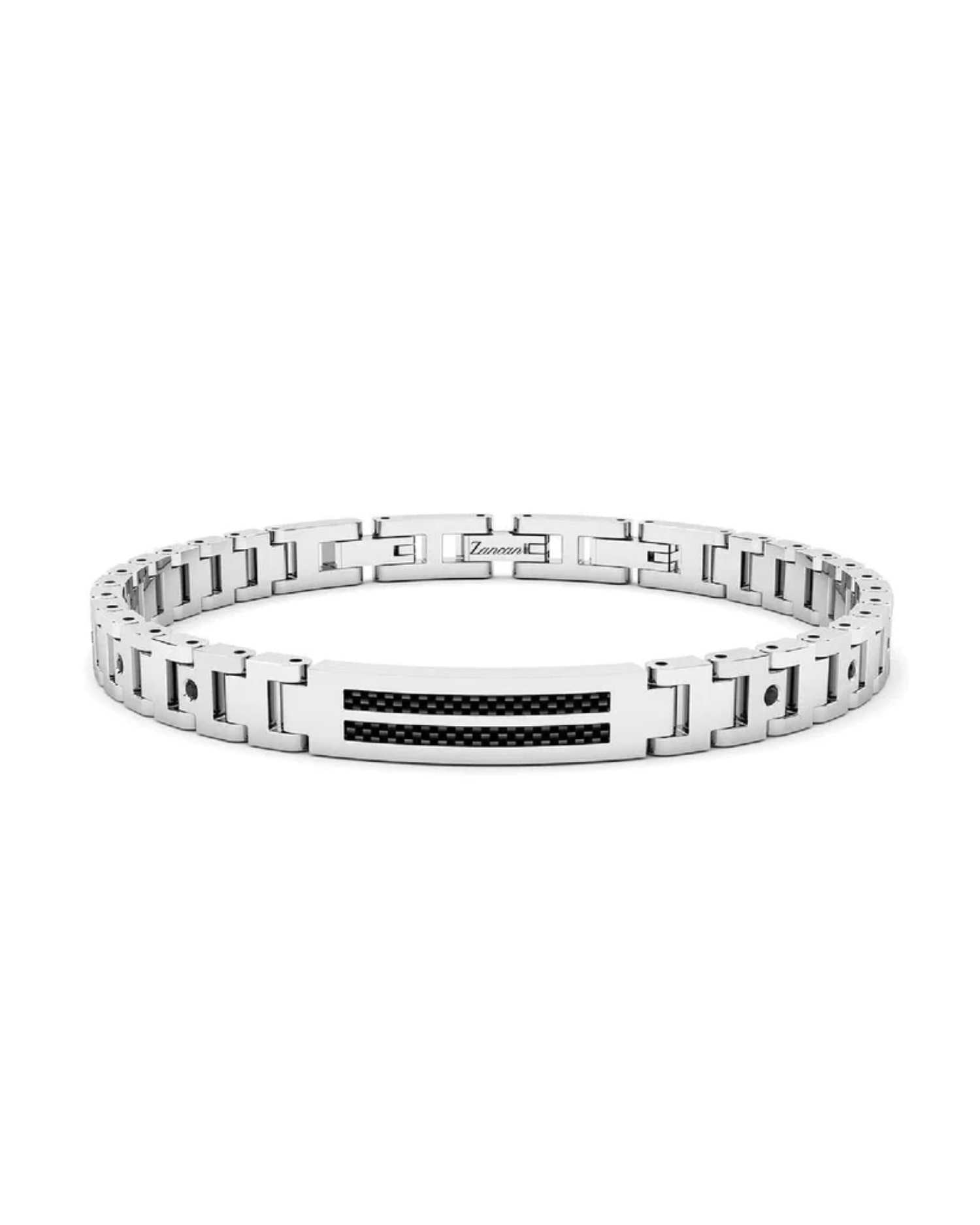 Bracciale Uomo Acciaio Zancan Targa Doppia Fila Nera  EHB278