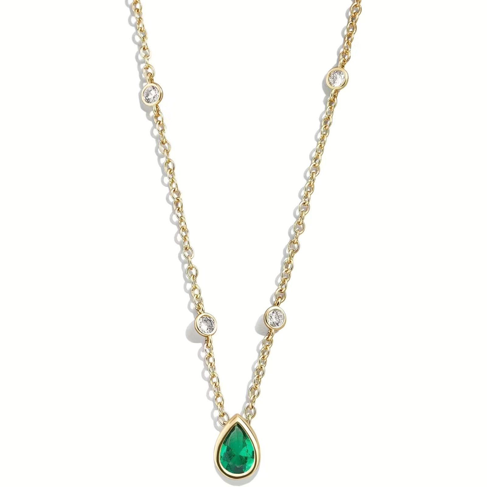 Collana Donna Liu Jo Acciaio Dorato Catena Rollò Zircone verde LJ2739