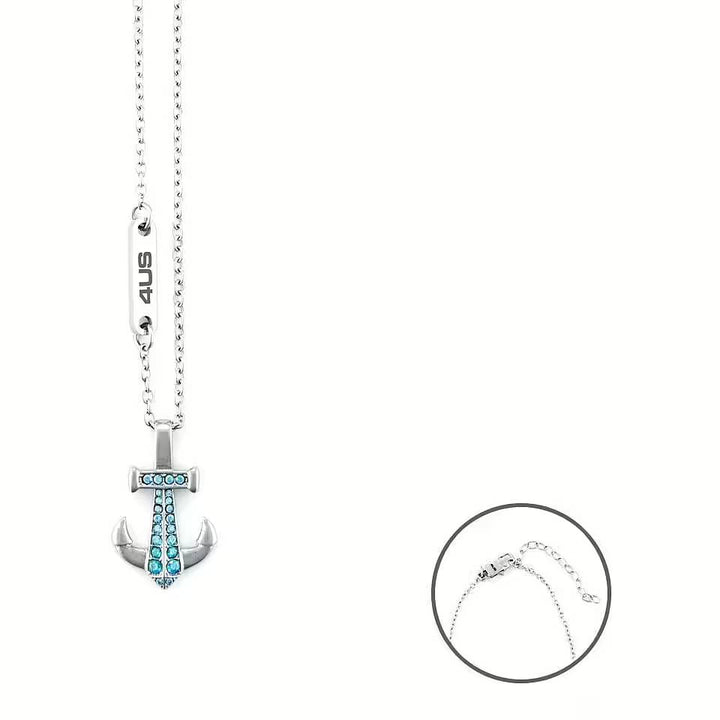 Collana Uomo 4US Cesare Paciotti Acciaio Bianco Ancora zirconi blu 4UCL6808
