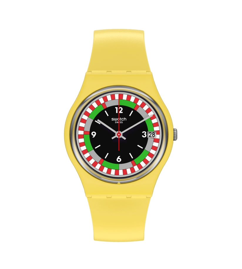 Orologio Uomo Gomma Resina Swatch Quarzo Solo Tempo 1984 RELOADED YEL_RACE SO31J400