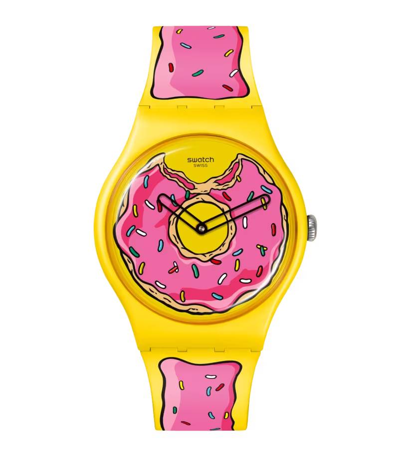 Orologio Unisex Swatch The Simpson Ciambella Homer Quarzo Solo Tempo Giallo SO29Z134