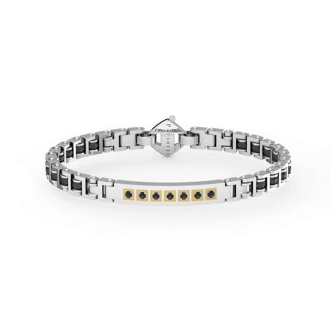 Bracciale Uomo 4US Cesare Paciotti Acciaio Quadrati Oro 18 ct Diamanti Neri 4UBR8280/S