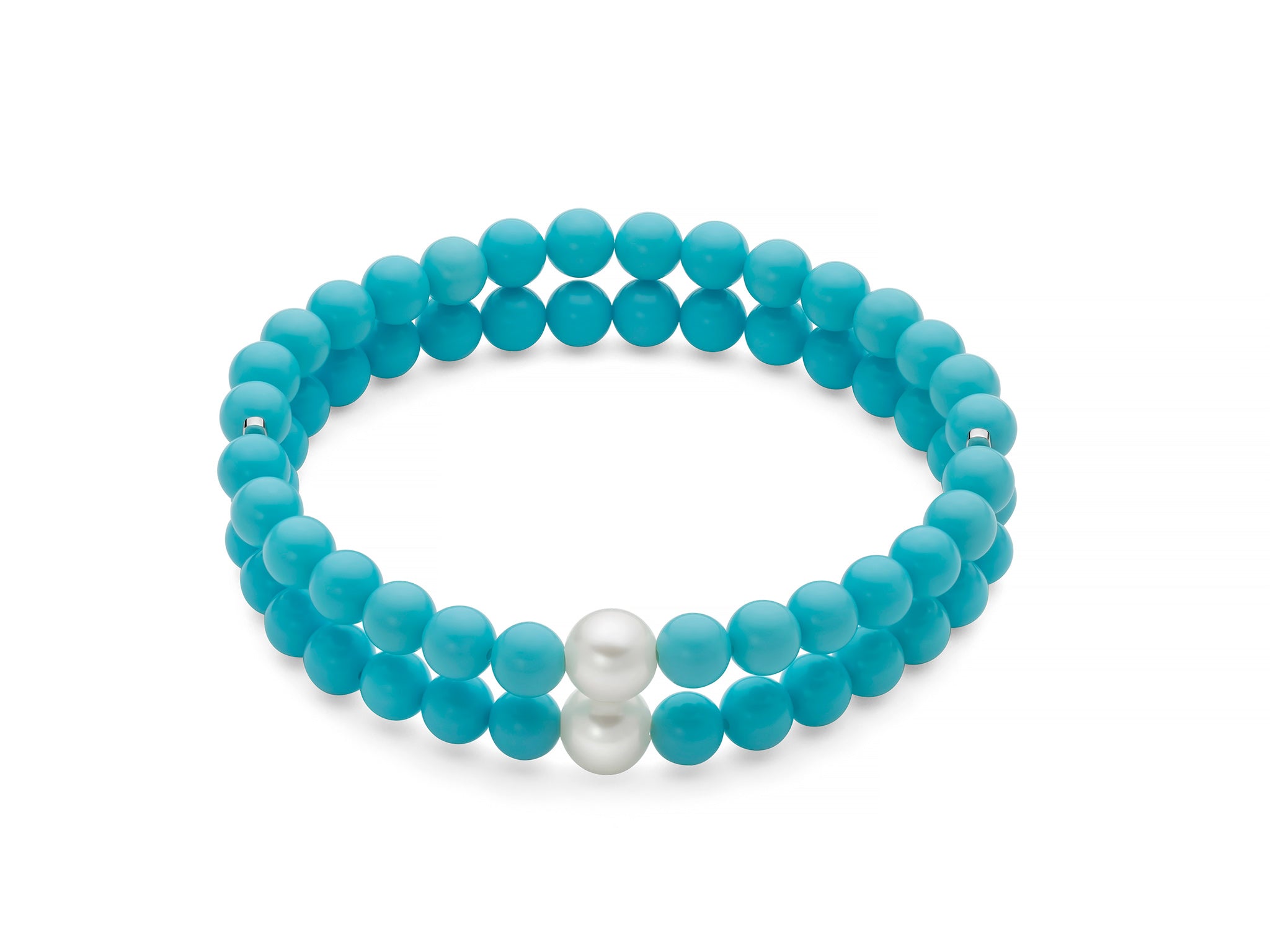 Bracciale Donna Elastico Miluna Doppio Filo Agglomerato turchese E Perla PBR3749