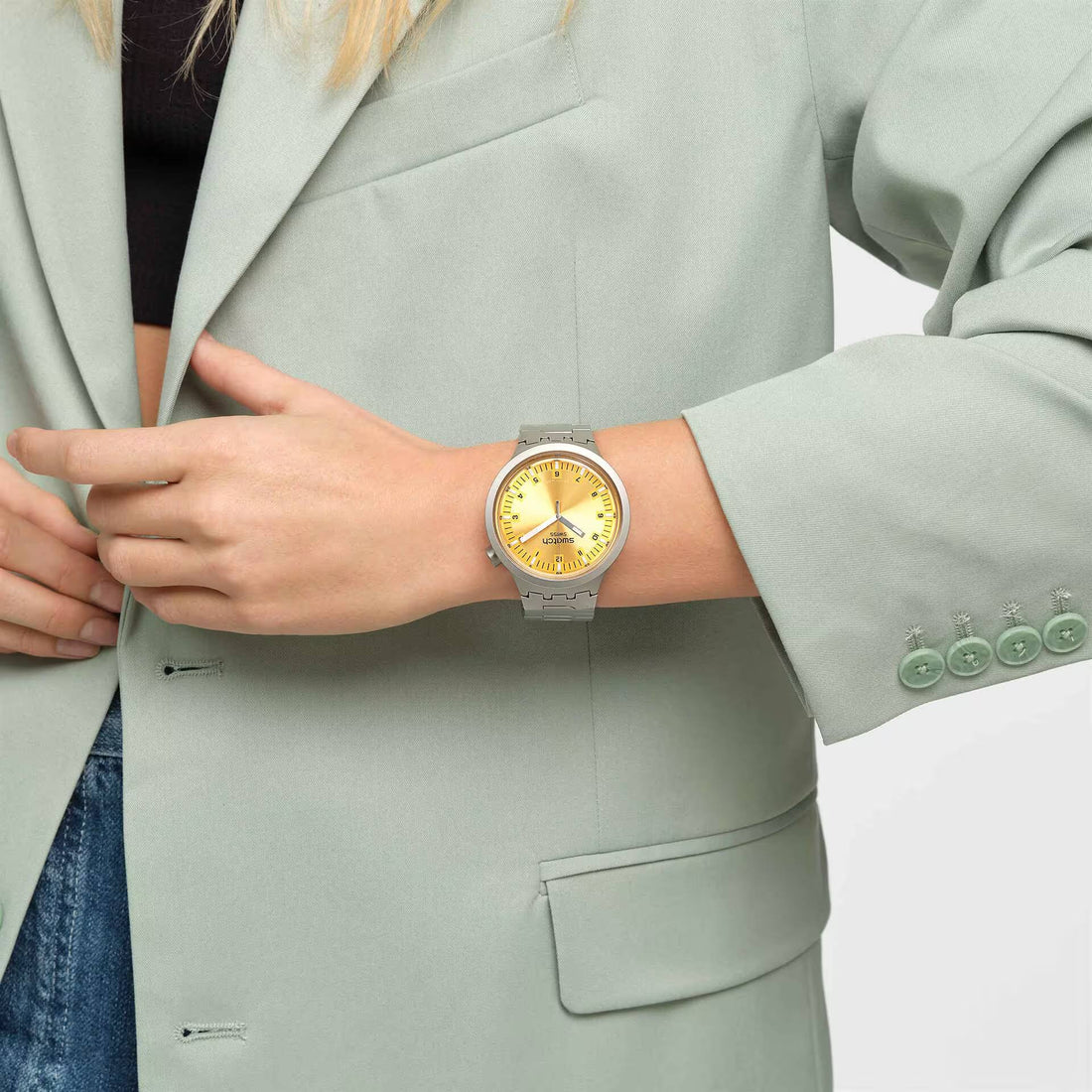 Orologio Unisex Swatch Acciaio Big Bold Amber Sheen Giallo Lucido SB07S103G