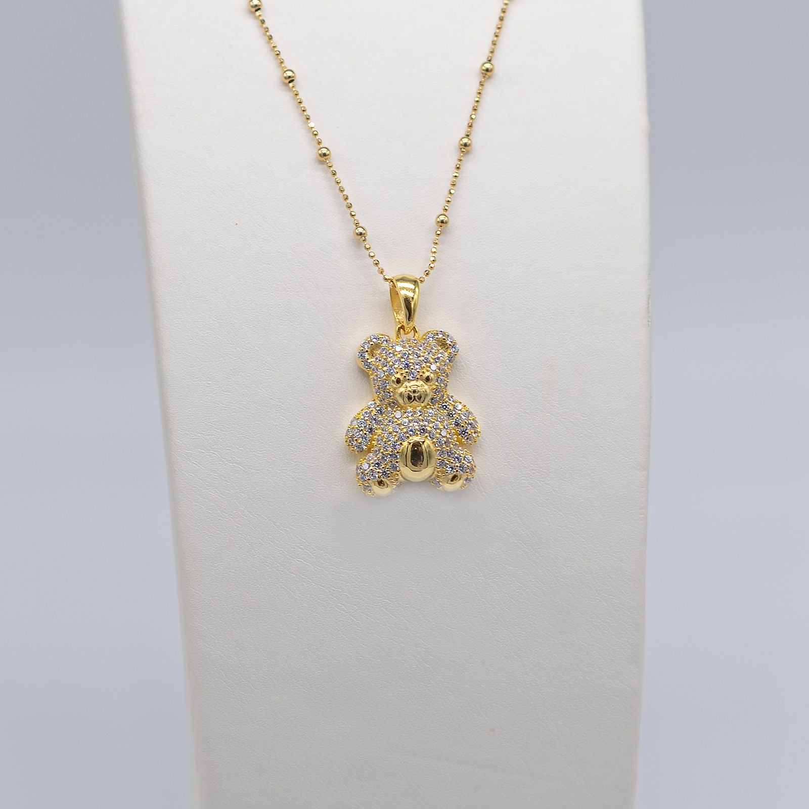 Collana Donna Re Mida Argento 925 Dorato Orsetto Zirconi Bianchi C012