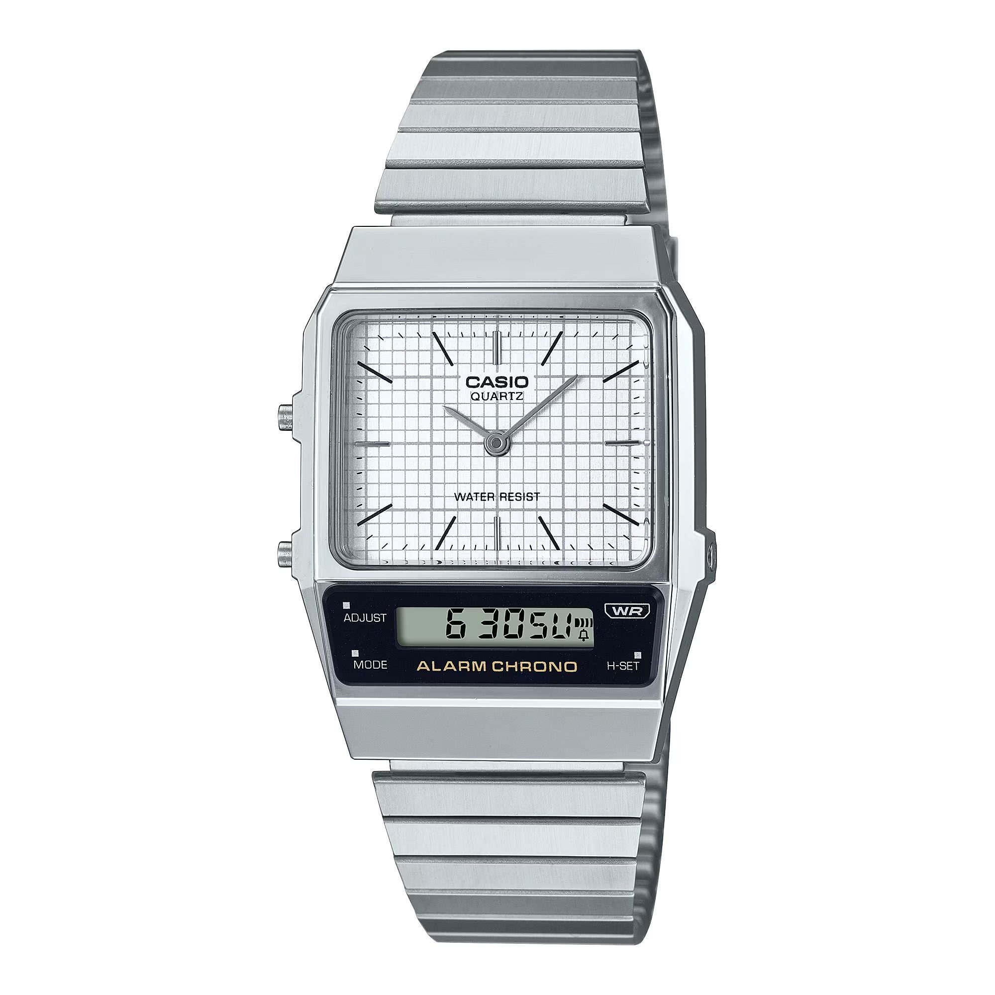 Orologio Unisex Casio Vintage Acciaio Quarzo Analogico Digitale Bianco AQ-800E-7AEF
