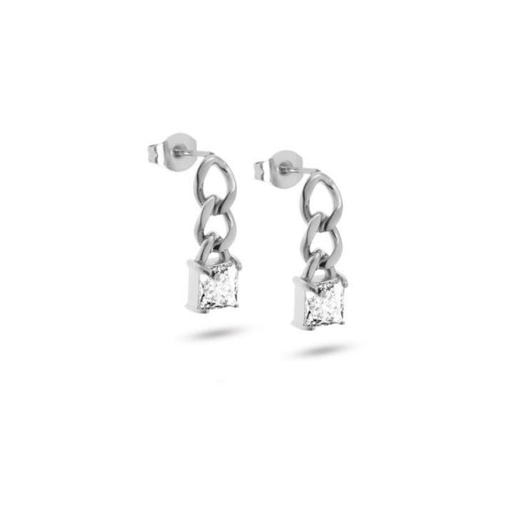 Orecchini Unisex Liu Jo Acciaio Catena Pietra Marquise Zircone Bianco LJ2309