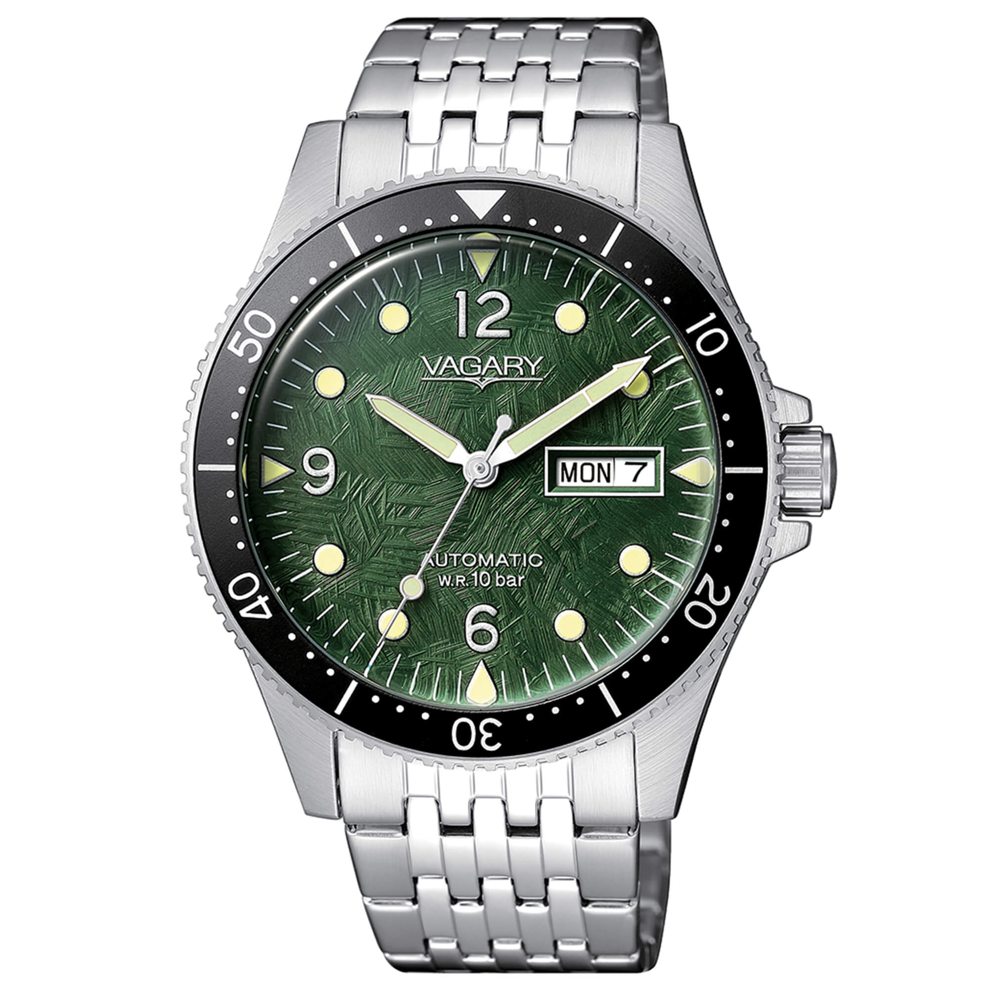 Orologio Uomo Acciaio Vagary Automatico Verde Nero Doppia Data 10 ATM IX3-319-41