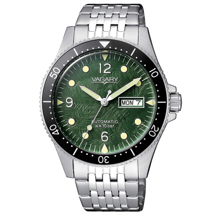 Orologio Uomo Acciaio Vagary Automatico Verde Nero Doppia Data 10 ATM IX3-319-41