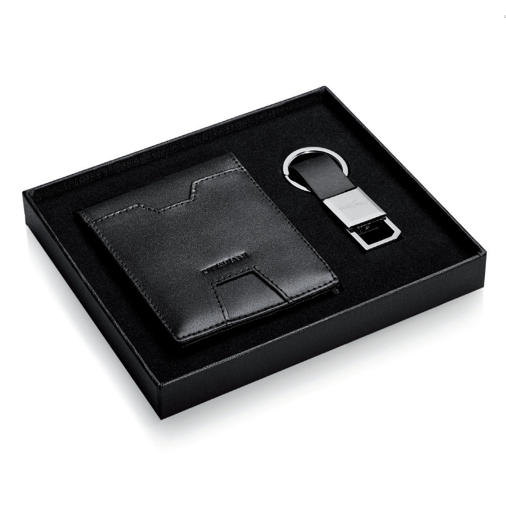 Set Portafoglio e Portachiavi Uomo Ottaviani Pelle Nera Lucida Acciaio 84283