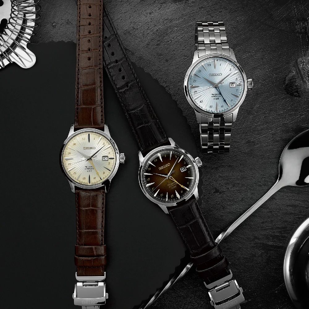 Orologio Uomo Seiko Presage Cocktail Rusty Nail Pelle Nero GMT SSK039J1