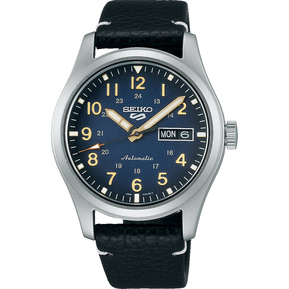 Orologio Uomo Seiko 5 Automatico Quadrante Blu Numeri Doppia Data SRPG39K1