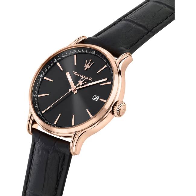Orologio Uomo Maserati Epoca Slim Nero Acciaio Rosè Pelle Nero Quarzo Data R8851118019
