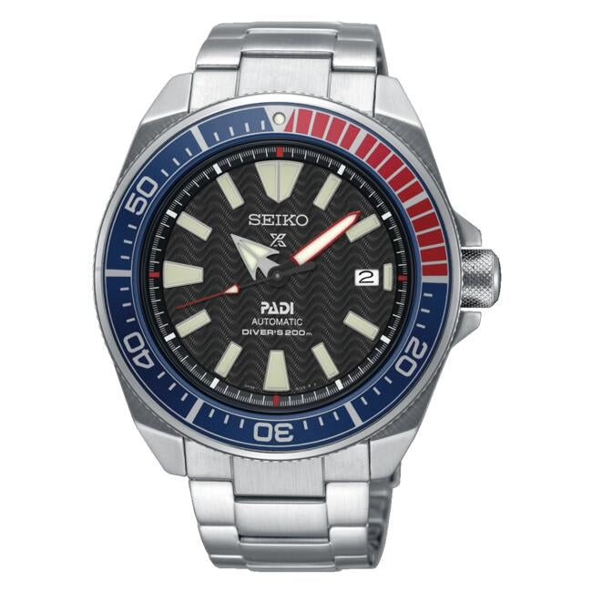 Orologio Uomo Acciaio Seiko Prospex PADI Automatico Doppia Data ghiera blu/rossa