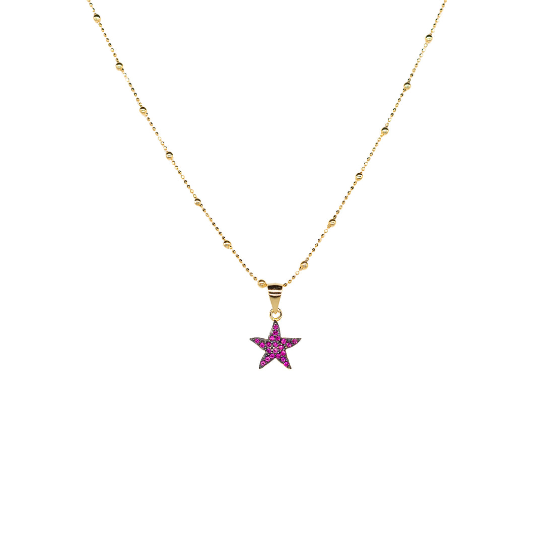 Collana Donna Re Mida Argento 925 Dorato Stella Con Zirconi Rossi C036