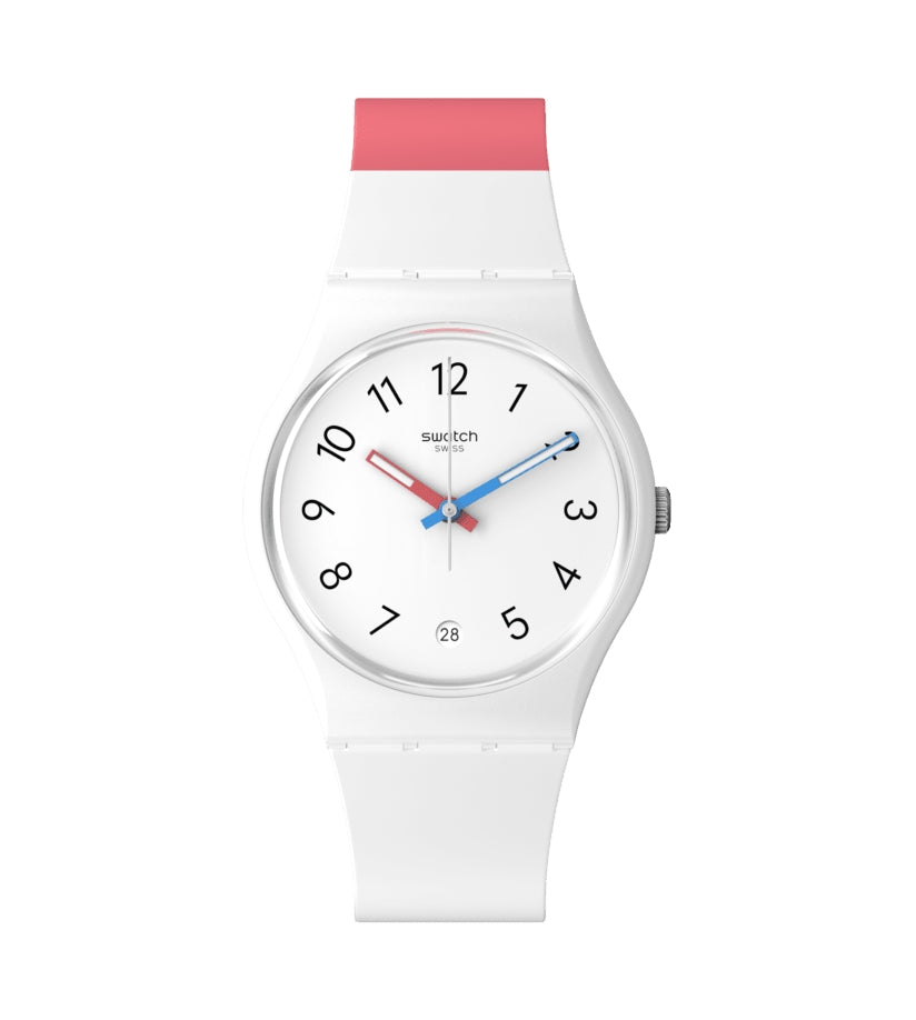 Orologio Bambino Swatch Quarzo Solo Tempo Numeri Rosa Bianco Azzurro SO28W400
