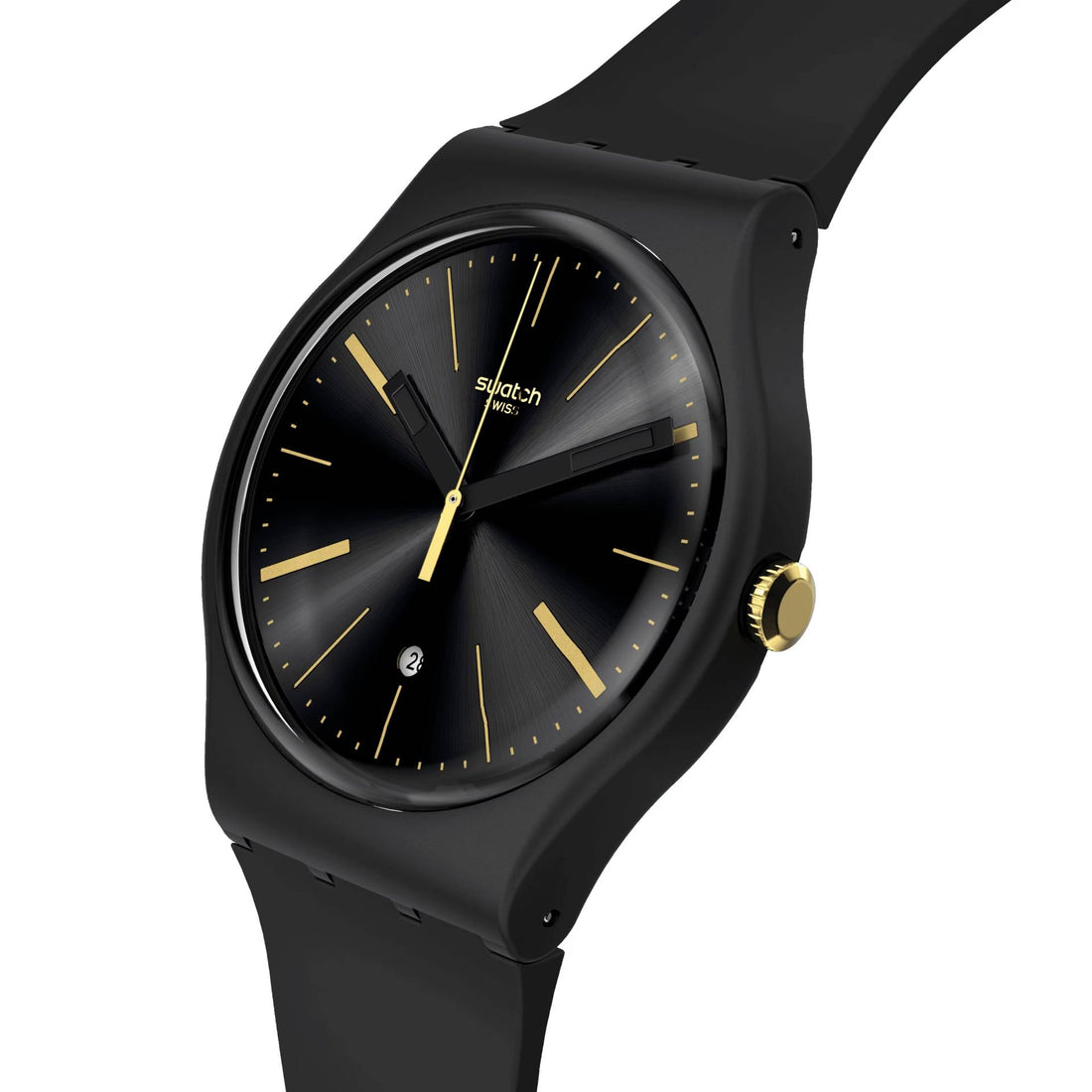 Orologio Unisex Swatch A Dash Of Yellow Quarzo Solo Tempo Nero Oro Data SO29B403