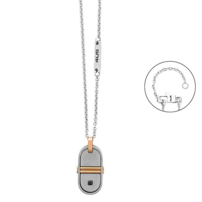 Collana Uomo 4US Cesare Paciotti Acciaio Pvd Rosè Zircone Nero 4UCL8598