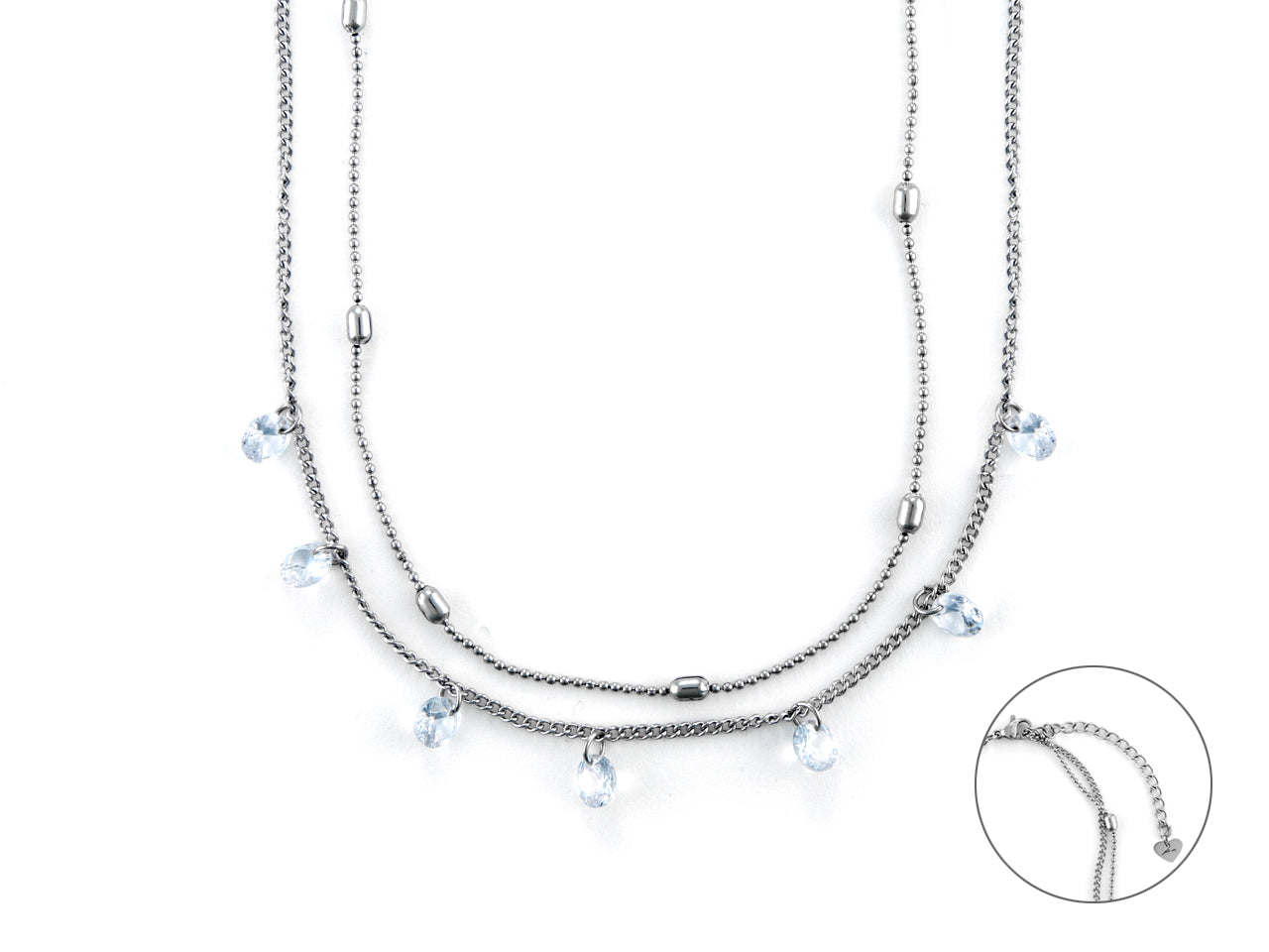 Collana Donna 4US Cesare Paciotti Acciaio multifilo con pietre bianche pendenti 4UCL6534W