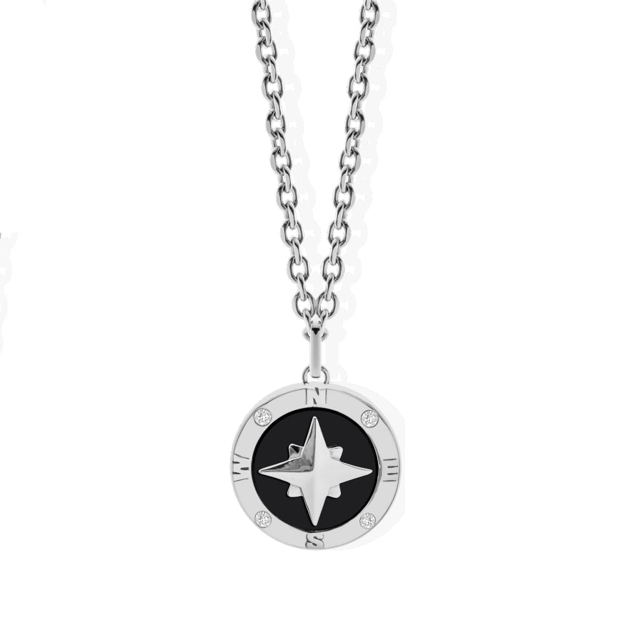 Collana Uomo Liu Jo Acciaio Rosa Dei Venti Nero Zirconi Bianchi MLJ546