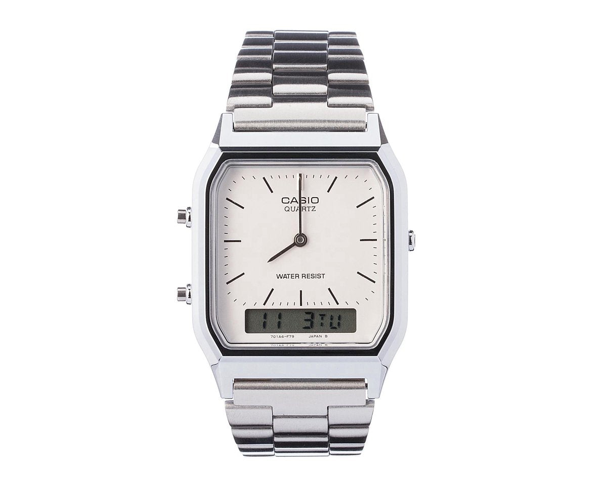 Orologio Unisex Casio Vintage Acciaio Quarzo Analogico Digitale Bianco AQ-230A-7DMQYES