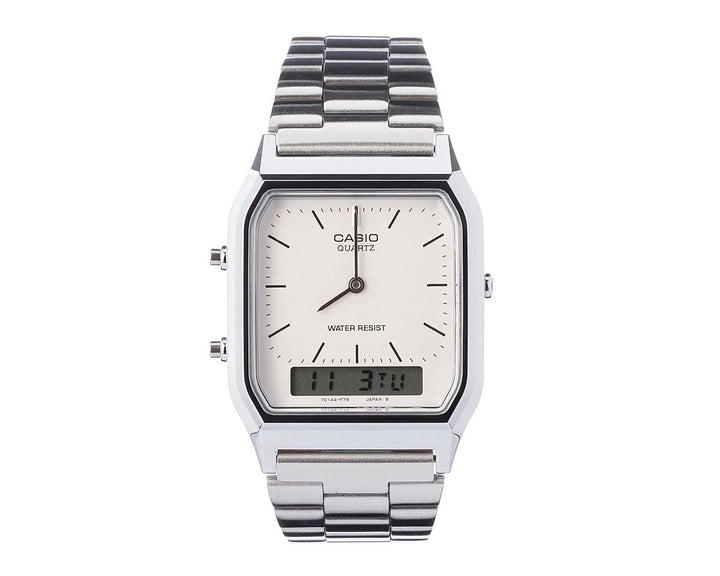 Orologio Unisex Casio Vintage Acciaio Quarzo Analogico Digitale Bianco AQ-230A-7DMQYES