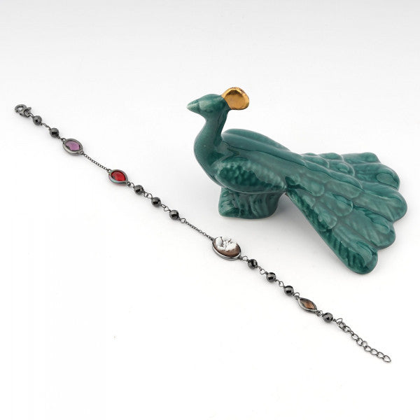 Bracciale Donna Cameo Italiano Argento 925 Argento Brunito Pietre BC16-N