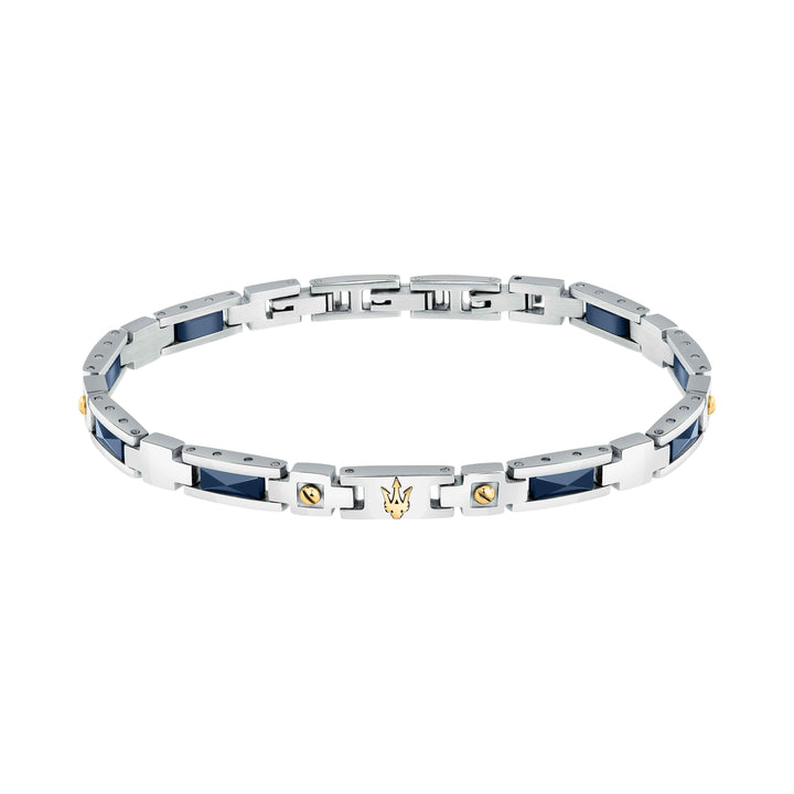Bracciale Uomo Maserati Acciaio Ceramica Blu Logo Tridente Viti Oro JM423ATZ31